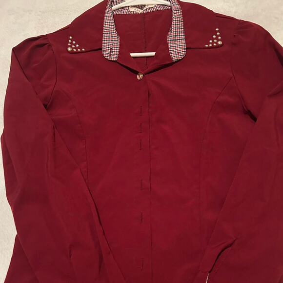 Burgundy/red button up blouse with detail - Picture 1 of 4